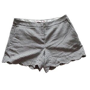 Saint Tropez West Scalloped Hem Shorts Woven White Navy Polka Dot Pattern Size 6